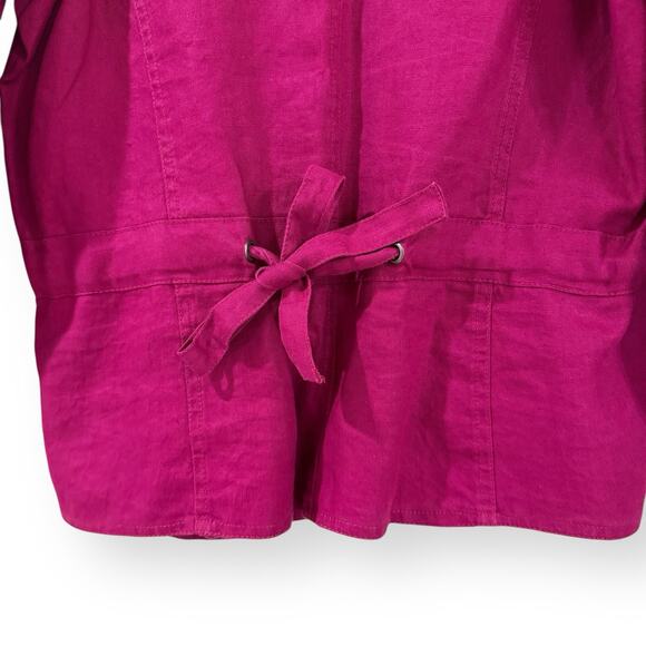 Hot Cotton Magenta Pink Linen Button Front Jacket Blazer Womens Size M Pockets - Picture 6 of 9